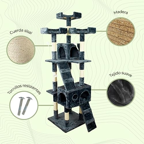 Miniatura 2 de Mobiclinic, Rascador Árbol Para Gato, Modelo Tom, Grande, Para Escalar, 4 Alturas, Soporta Hasta 10 Kg, Con Plataformas Y Refugios, Juguete Desestresante, Cuerda De Sisal, Gris