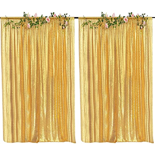 Cortinas de Fondo Doradas de Lentejuelas 4x8 pies 2 Paneles miniatura 1