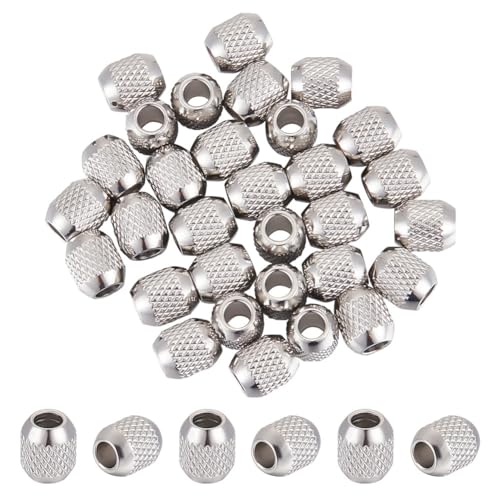 UNICRAFTALE About 30 Pcs Barrel Beads Stainless Steel Beads 6x5mm Spacer Beads Textured Beads Loose Beads Column Beads Metal Beads Smooth Beads Finding for DIY Jewelry Making