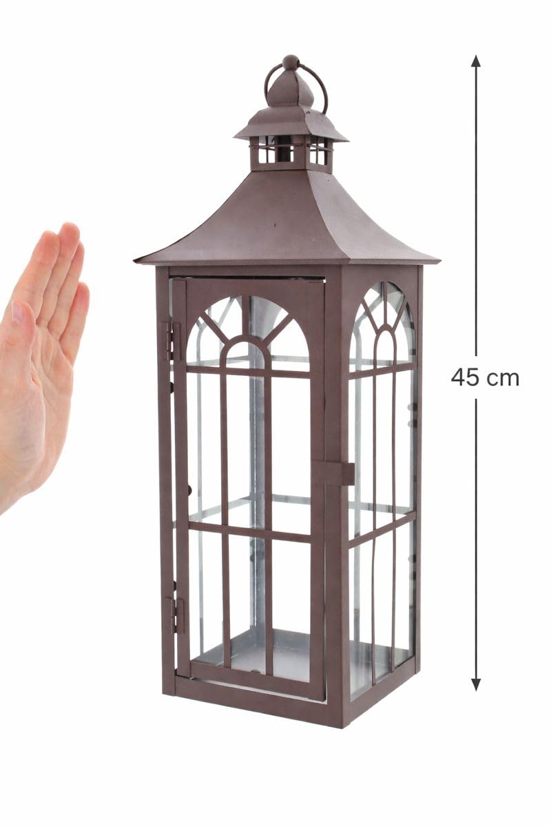 Dekoleidenschaft große Laterne aus Metall & Glas, 45 cm hoch, Gartenlaterne, braun, Metalllaterne, Hängelaterne, Windlicht, Kerzenlaterne, Garten-Deko für Draußen