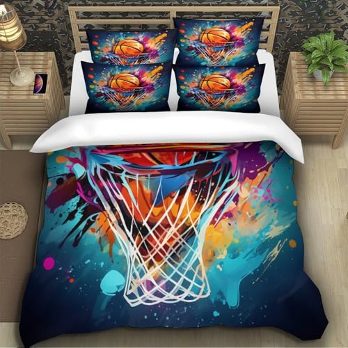 Housse de couette basket hypoallergénique parure de lit microfibre douce avec zip