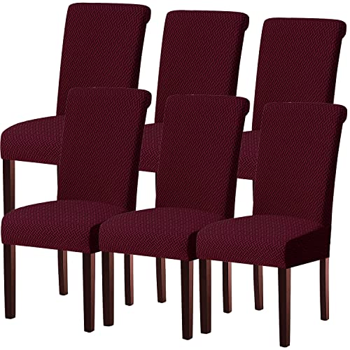 KELUINA Housses de Chaise Modernes Ensemble de 1/2/4/6, Housses de Chaise Extensibles Chaise à Bascule Élastique Amovible Lavable Housse de Chaise Universelle (Vin Rouge,6 Pièces) Cover