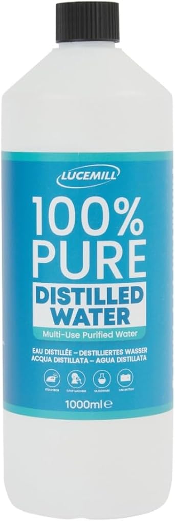 Lucemill 1 Litre 1L Distilled Water | 100% Pure & Mineral-Free | For CPAP Machines, Medical Devices, Steam Cleaners & Irons | UK Bottled