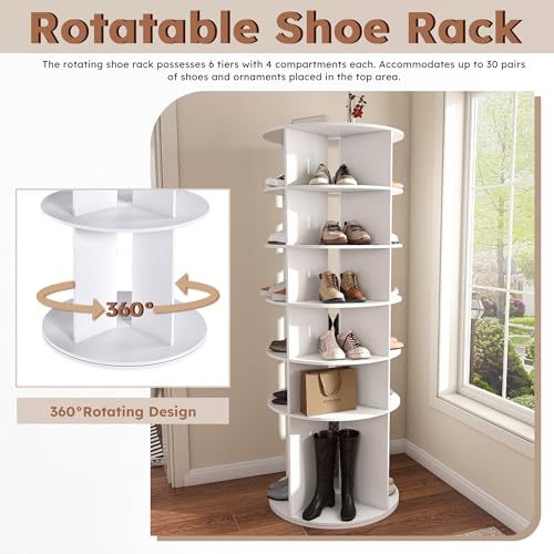 Image of Multi Layer Cylindrical Rotating Shoe Rack Tower,Free Standing 360 Spinning Storage Organizer,Can Store Approximately 30 Pairs of Shoes,Space-Saving Design (6-Tier)