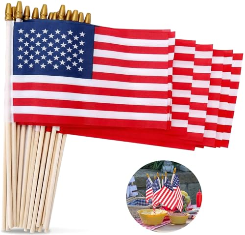 30Pcs 8x12 Inch Small American Flags on Stick US Wood Stick Flags with Kid-safe Spear Top American Flags for Outside 8x12 Memorial Day 4th of July Independence Day Decorations Veterans Parades