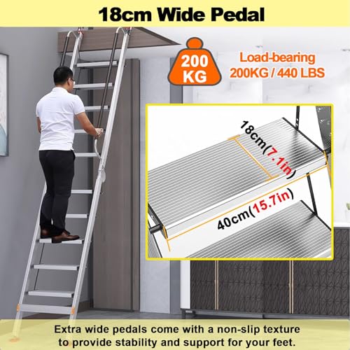 Escaleras extra anchas con il para una instalación segura en literas de suelo o acceso en la azotea. Escalera segura para uso doméstico y exterior