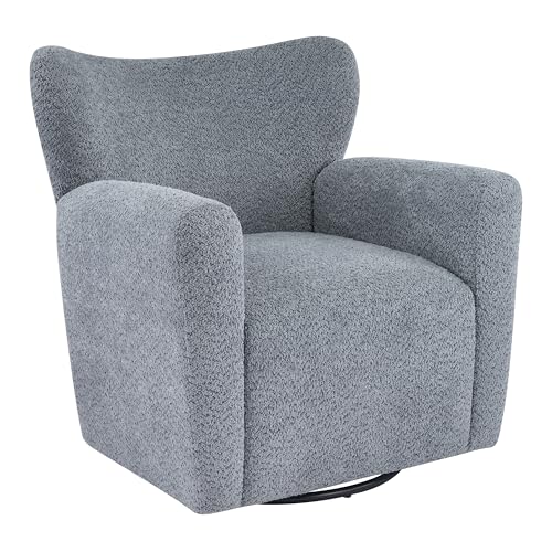 Sillón giratorio tapizado bouclé azul polvoriento miniatura 6