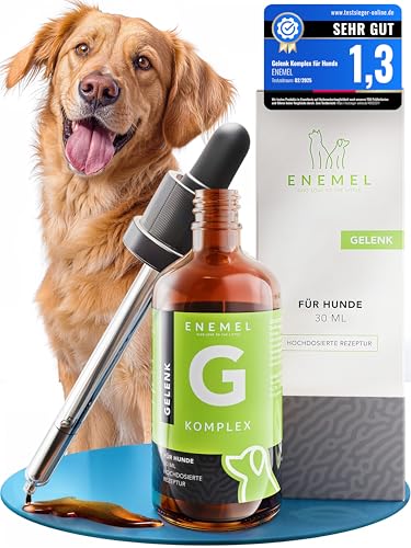 ENEMEL Gelenk Komplex Hund Tropfen 30 ml – flüssiges Nahrungsergänzungsmittel Hund mit Kollagen, Hyaluronsäure & MSM, Alternative zu Tabletten oder Kapseln, zur täglichen Fütterung, Made in Germany