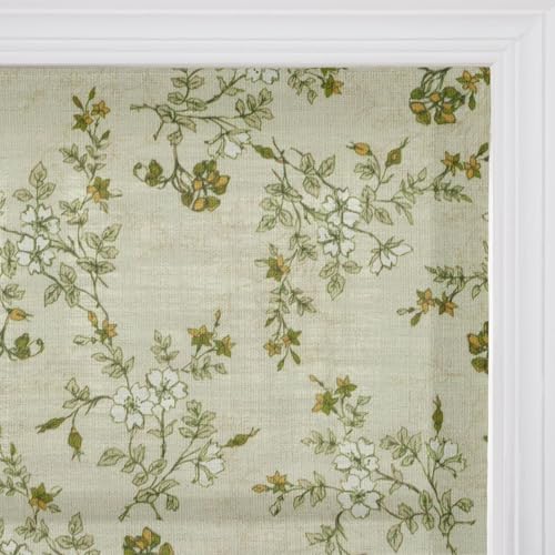 Image of TWOPAGES No Drill Cordless Vintage Floral Print Roman Shades Linen Textured Roman Blinds for Windows, Custom Made Room Darkening Light Filtering Roman Window Shades, Porcelain, 1 Piece