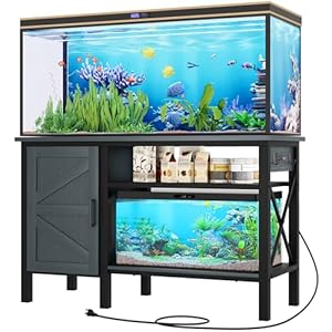 YITAHOME Heavy Duty Metal Aquarium Stand with Power Outlets, 55-75 Gallon Fish Tank Stand with Cabinet Accessories Storage Suitable for Fish Tank, Turtle Tank, 880LBS Capacity, Grey