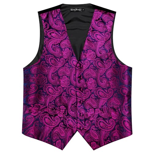 Image of Barry.Wang Men's Suit Vest Tie Bowtie Set Formal Silk Paisley Waistcoat Hanky Cufflinks Lapel Pin Set Wedding Party 7PCS