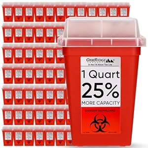Oakridge Products Sharps Container for Home Use and Professional 1 Quart (80-Pack), Biohazard Needle and Syringe Disposal, Small Portable Container for Travel, CDC Certified