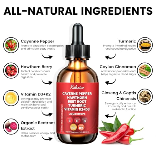 Cayenne Pepper Drops Supplement Liquid with Hawthorn Berry, Vitamin D3 K2, Turmeric Curcumin, Beet Root, Ceylon Cinnamon Vegan- Friendly - 60ml — view 4