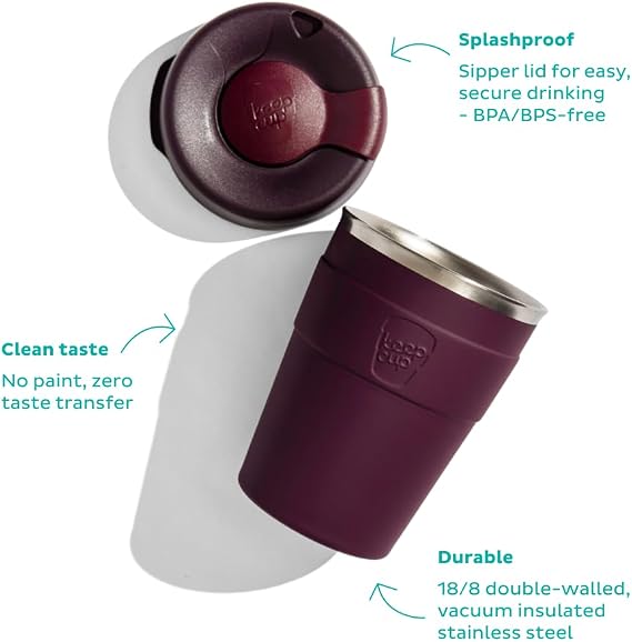 KeepCup Thermal - Vacuum Insulated Stainless Steel, Reusable Coffee Cup with Splashproof Sipper Lid, Medium 12oz/340ml - Rose Pink