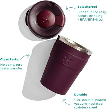 KeepCup Thermal - Vacuum Insulated Stainless Steel, Reusable Coffee Cup with Splashproof Sipper Lid, Medium 12oz/340ml - Rose Pink