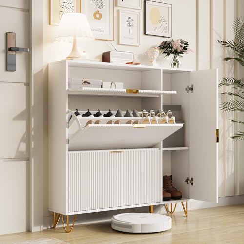 Mueble para zapatos con 2 cajones, mueble de zapato de madera bla...