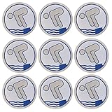 AXIONMARKT® [ NEU ] 9er Set Silber Abzeichen aufbügeln für Kinder Schwimmabzeichen Silber Schwimmerabzeichen zum aufbügeln für Handtuch Schwimmhose Badeanzug rund ca.6cm