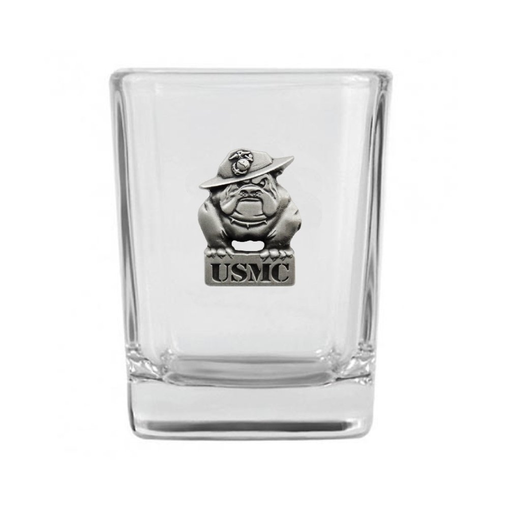 Indiana Metal Craft US Marine Corps Solid Pewter Bulldog Emblem Shot Glass Made in USA