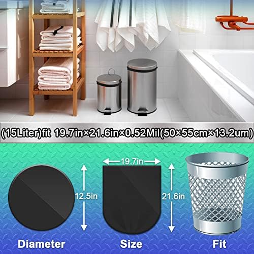 AOSULI 15Liter Bin Bags 51 Counts Trash/Garbage Bags Black Small Pedal Bin Liners for Home Office, Lawn,Bathroom,Toilet Wastebasket (Fits 0.8,1.5,1.2 3 4Gal Gallon Bins)
