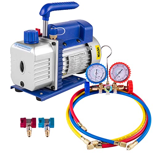 Mophorn Set Vakuumpumpe für Kältemittel, 3 CFM 1/4HP HVAC, Sammler-Messgerät AC/DC in einem kühlen Stock