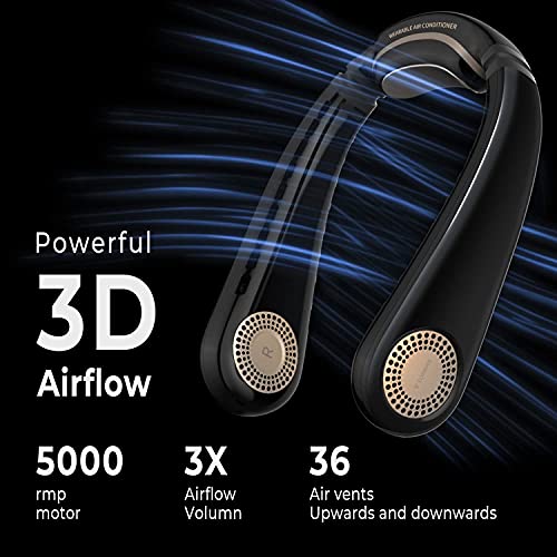 Torras Coolify Portable Air Conditioner Neck Fan, Hands Free Semiconductor Cooling Bladeless Fan, 4000 Mah Rechargeable Leafless Mini Usb Fan For Outdoor/ Home/ Office, 3 Speeds, Brilliant Black #TOP2