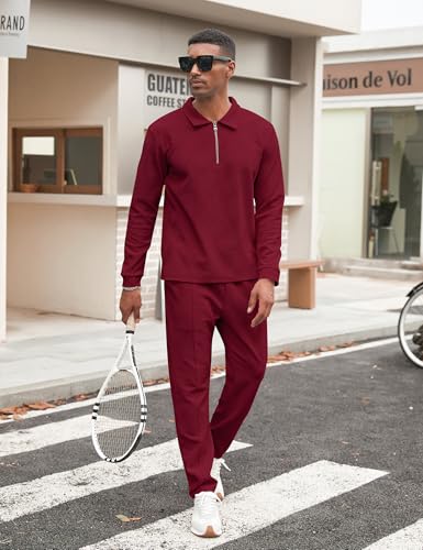 Babioboa Men's Polo sweatsuit Sets 1/4 Zip Fashion Casual Tracksuits jogging long Sleeve Polo Suit for Men 2 Piece Set3