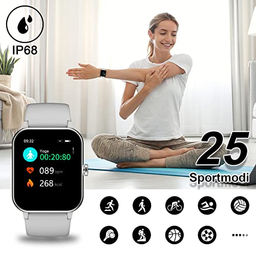 IOWODO Smartwatch Damen Herren 1,69'' Uhren IP68 Wasserdicht Fitnessuhr Tracker mit Pulsschlag SpO2 Schrittzähler Temperatur Schlafmonitor 25 Trainingsmodi Smart Watch für Android iOS (Grau) – Bild 5