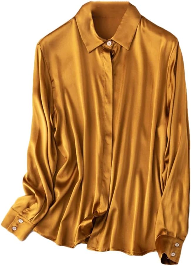 Generic Womens Blouses Woman Solid Shirts Silk Long Sleeves Blouses Office Lady Top