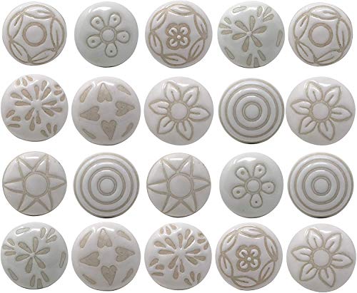 Image of Ceramic Vintage Assorted Blue Pottery Drawer, Door Knobs and Pulls Handle for Kitchen Cabinets Home Interior D�cor (6, White) - Pack of 6