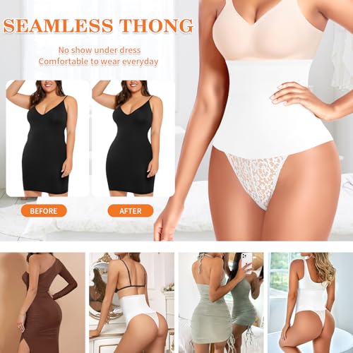 Image of Werena Tummy Control Thong Shapewear for Women High Waist Body Shaper Panties Girdle Lace Shaping Underwear