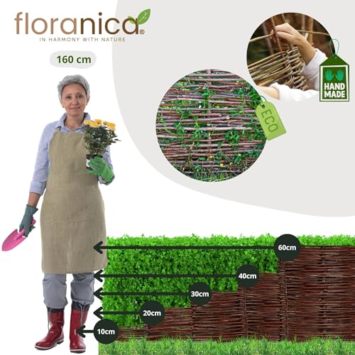 Floranica 10 Stück Beetbegrenzung aus Weide 10 cm x 100 cm Rasenkante aus Weidengeflecht Beeteinfassung Rasenkante Beetzaun Weidenzaun Palisade Abtrennung von Blumenbeetwegen Gartenbeeten