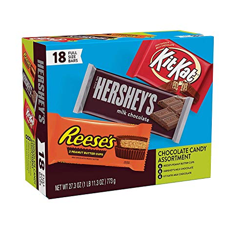 Hershey s Milk Chocolate & KIT KAT & REESE S Cups, Gift Box of Assorted Full Size Bars 18 pieces, 27.3 oz, 1 Pack of 18