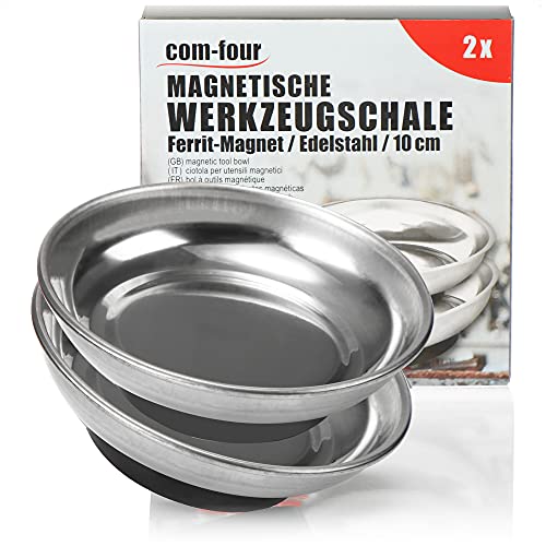 com-four® 2X Bol magnétique pour l'atelier - Bol pour vis et Outils - Bol magnétique pour Accessoires d'atelier (2 pièces - Ø 10cm)