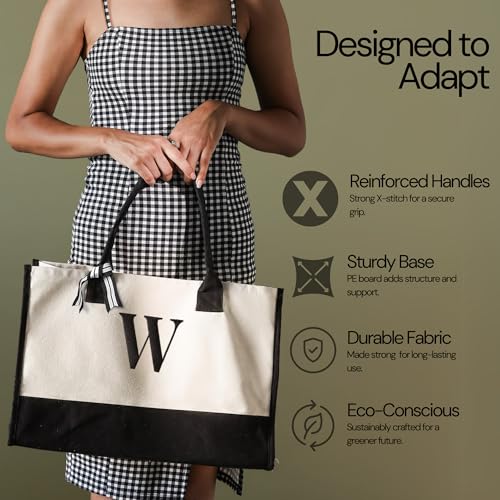 Image of Salt Earth Canvas Tote Bag for Women, Personalized Initial Monogram Tote, Beach Grocery Utility Tote for Travel & Work