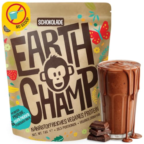 Vegan Protein Schoko | Veganes Proteinpulver aus 4-Komponenten Pflanzliches Eiweißpulver - Laktosefrei, Glutenfrei - Ohne künstliche Aromen (Schokolade, 1 Kg ohne Dosierlöffel)