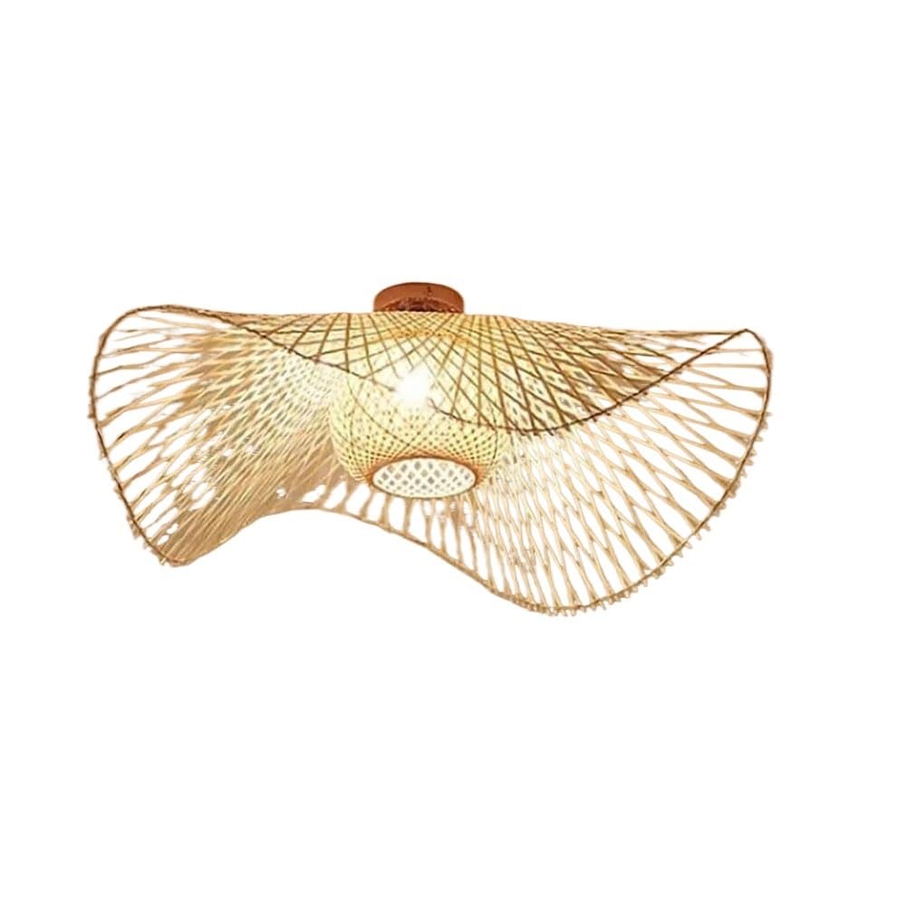 Lampa sufitowa z ręcznie tkanego bambusa – naturalny rattan, lampa wpuszczana w sufit, boho, rustykalna, do przedpokoju i salonu