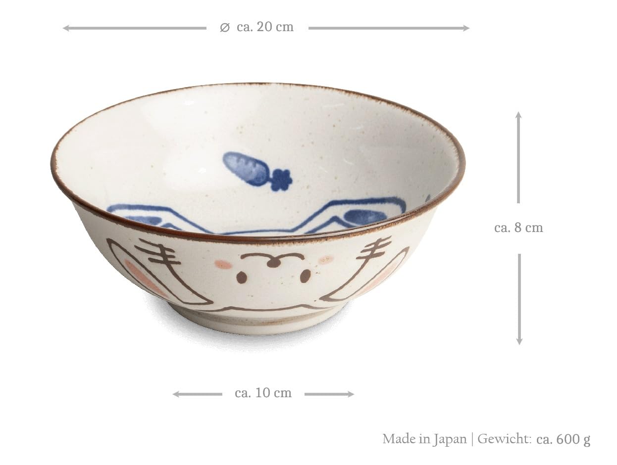 Kawaii Bowl Japan - Ramen Bol en porcelaine 20 cm - Bol conçu avec amour de style kawaii japonais - Passe au lave-vaisselle - Design : chat, lapin ou lot de 2 (lot de 2 bols mixtes chat et lapin)