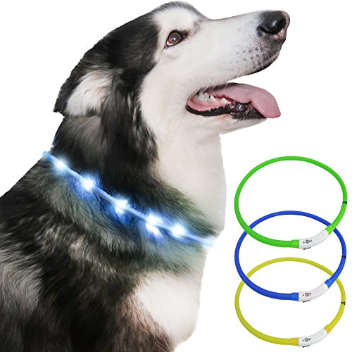 Just Pet Zone LED Dog Collar, USB Rechargeable, Cut To Size Universal Fit, Easy Clean, Improves Visibility & Safety For Your Dog, (Blue)