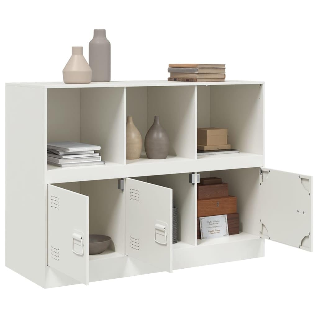 Aparador blanco 99 x 39 x 73 cm, acero laminado en frío, 3 puertas, espacio de almacenamiento para sala de estar, pasillo, comedor, oficina