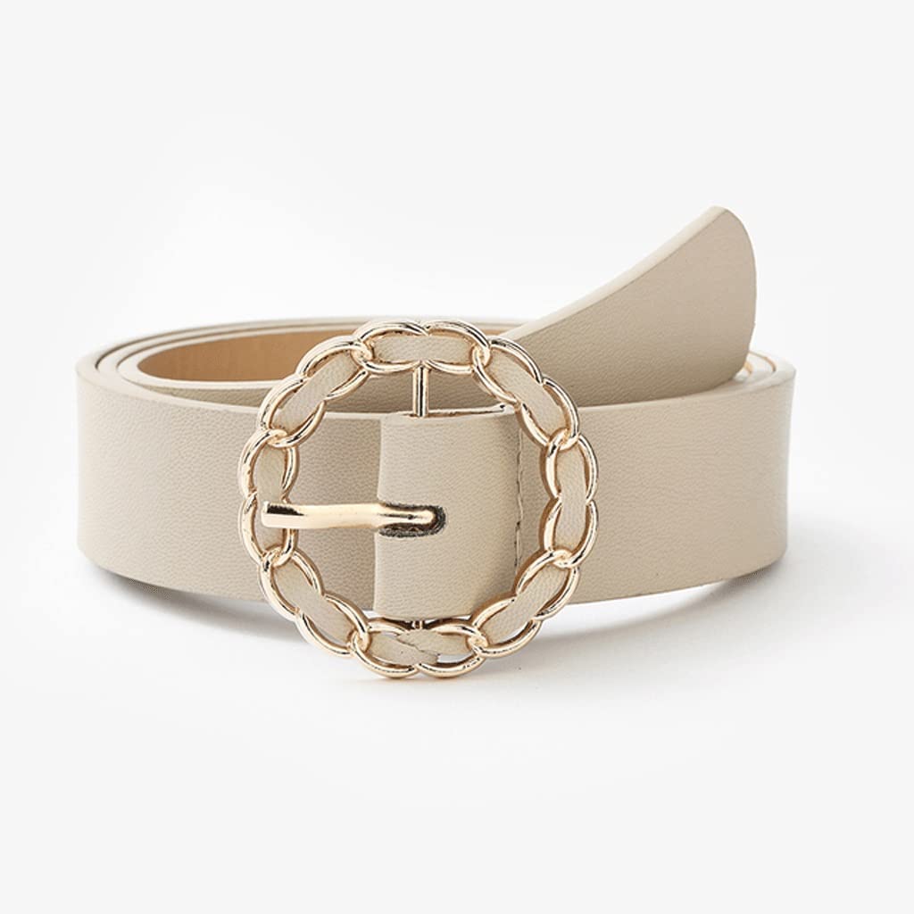 Leather belt Women Men Waist Jeans Circle Metal Buckle Lady Casual