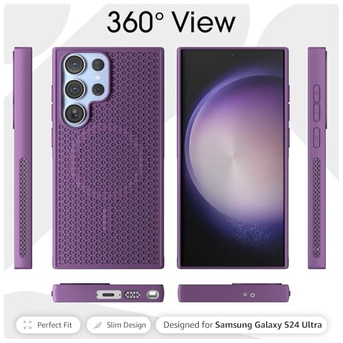 Image of Pikkme Back Cover for Samsung Galaxy S24 Ultra 5G | Honeycomb Cooling Design | Silicone Heat Dissipation | Mag-Safe Compatible | Shockproof Camera Protection Bumper Case (Purple)