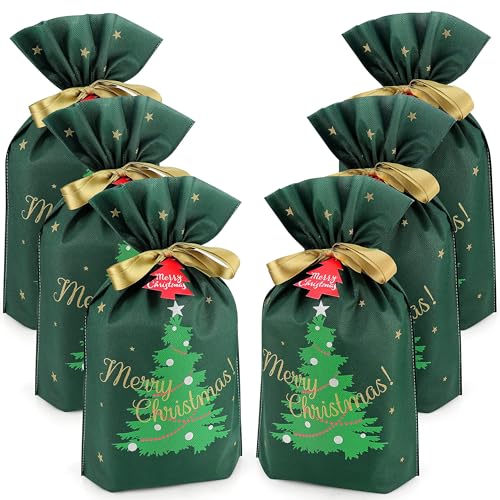 Mistorri Fabric Gift Bags for Christmas Presents - 6 Pcs