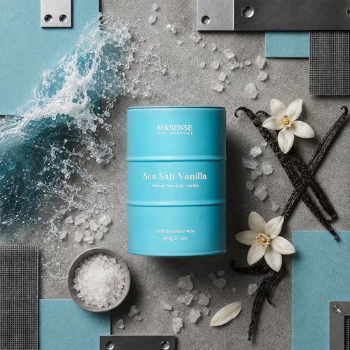 Image of M&SENSE Sea Salt Vanilla Beach Scented Candles, Coastal Soy Candle, Summer Candle for Stress Relief Meditation Relaxing, Housewarming Gifts for Women Men, 11.3oz 70 Hour Long Burning