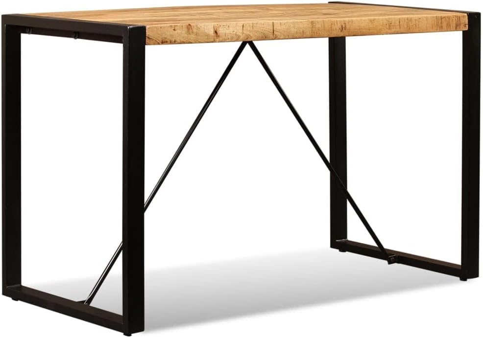 Industrial Style Solid Mango Wood Dining Table with Powder-Coated Steel Frame, 47.2 Inches Long, Seats 4 People, Brown and Black Finish for Modern Rustic Dining Room