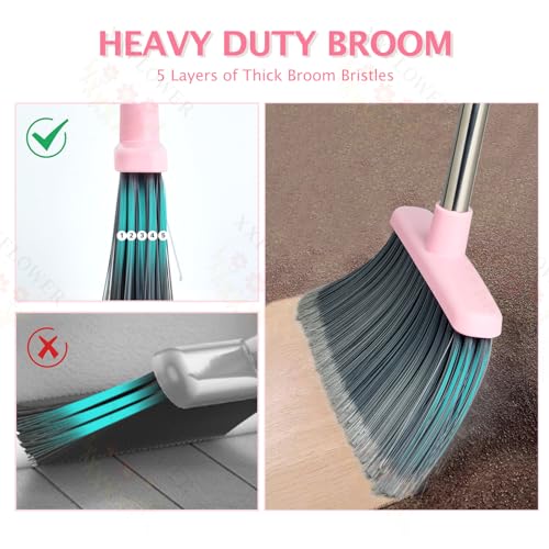 Image of Broom and Dustpan Combo Set,51 inch Long Handle,Gray Pink