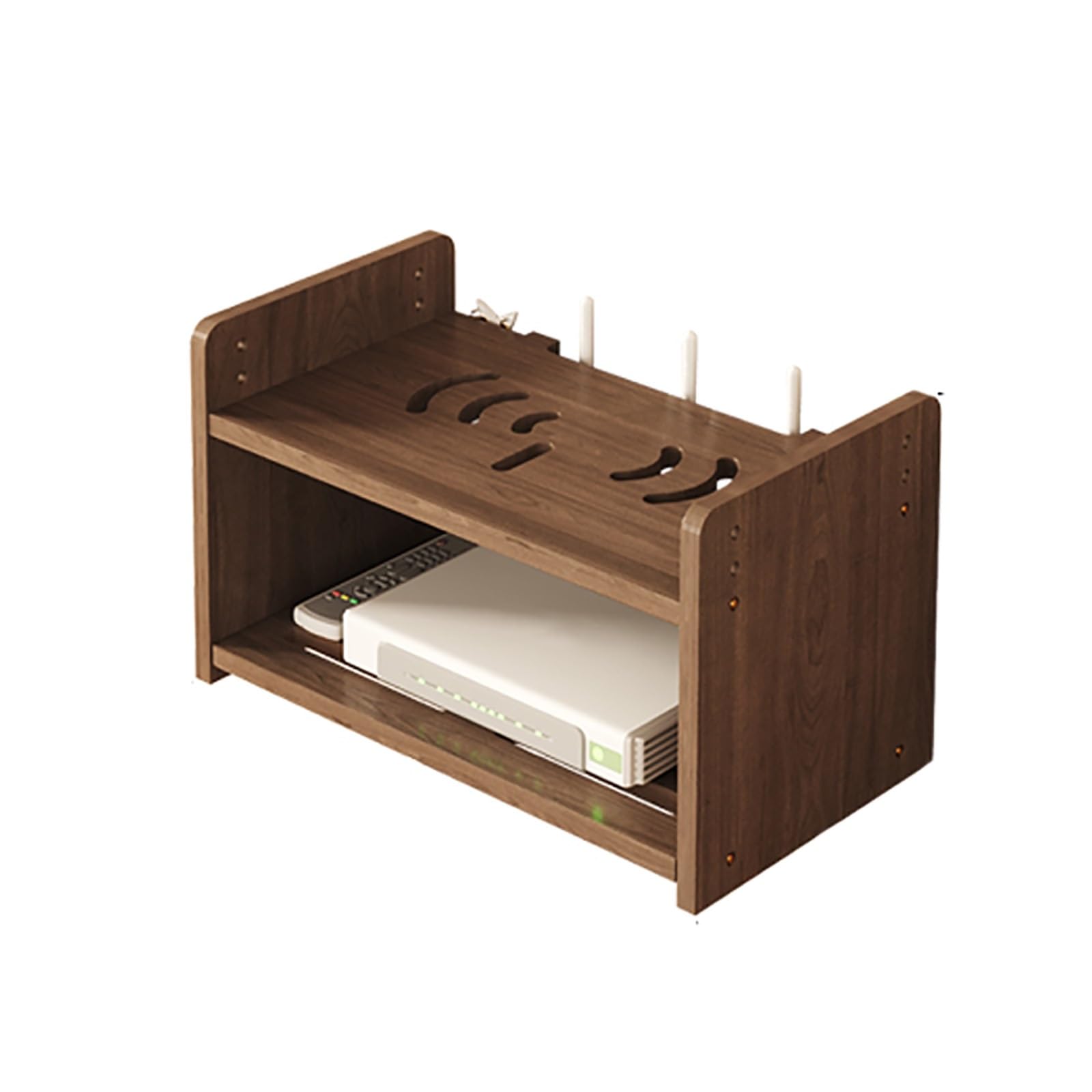 Estante de montaje en pared de madera maciza para cajas de cable y WiFi