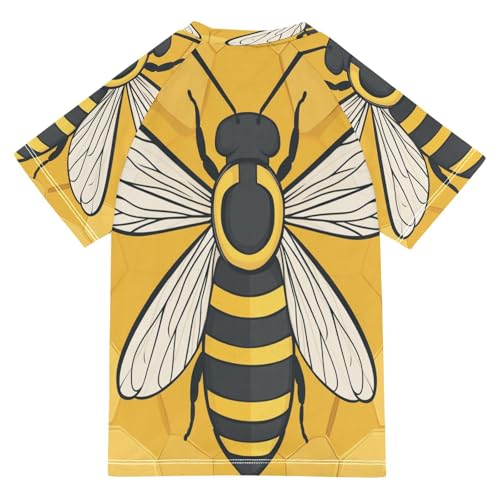 Boys Short Sleeve T-Shirts Yellow Bees Insect Funny Rashguard Kids Swim Shirts Sun UPF 50+2