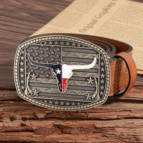 Image of Cowboy Belt Buckle for Men Western Cowgirl Rodeo Longhorn Bull Belt Buckles