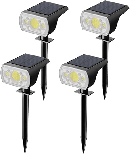 ROMELUCE 4PCS Solar Spotlight Outdoor, 64 LEDs 1000 lumens 3 Lighting Modes Solar Powered Garden Pathway Spotlights, IP66 Solar Powered Landscape Lights Wall Lights in One, for Yard Garden Tree Flag