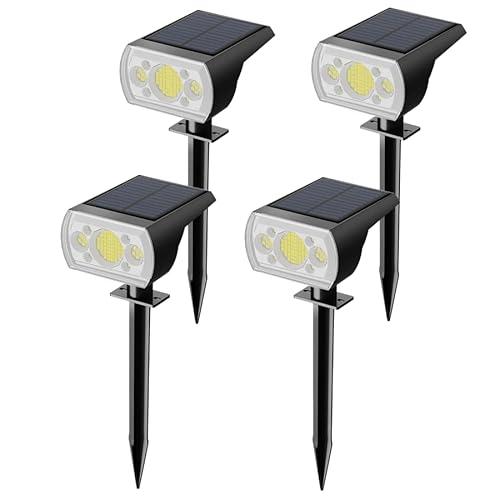 Romeluce 4Pcs Solar Spotlight Outdoor, 64 Leds 1000 Lumens 3 Lighting Modes Solar Powered Garden Pathway Spotlights, Ip66 Solar Powered Landscape Lights Wall Lights In One, For Yard Garden Tree Flag #TOP1